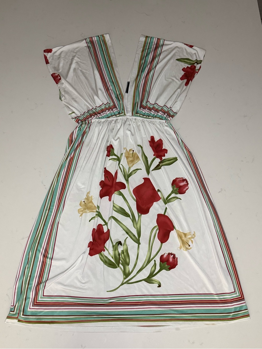 Y2K Wet Seal White Dress with Red Floral Print